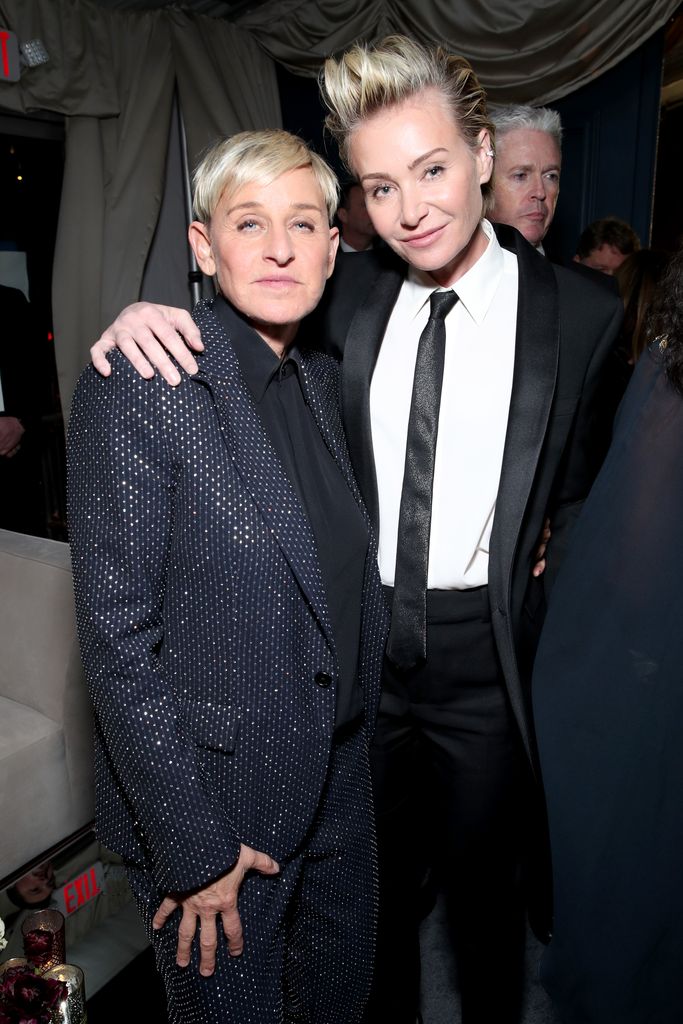 Portia de Rossi and Ellen DeGeneres attend the Netflix 2020 Golden Globes After Party at The Beverly Hilton Hotel on January 05, 2020 in Beverly Hills, California. 