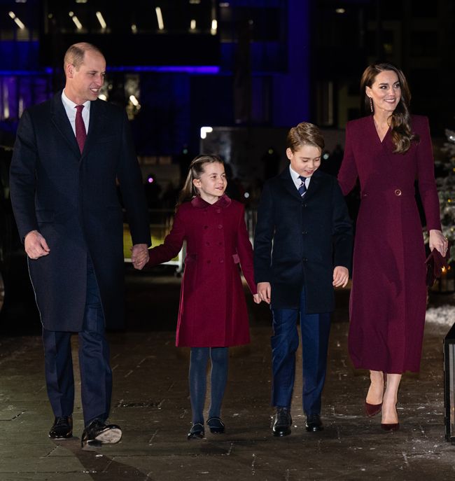 the prince and princess of wales with prince george and princess charlotte at the royal carol concert in 2022