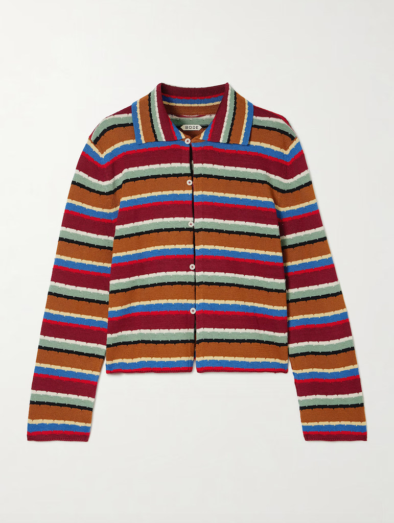 bode striped cardigan knit