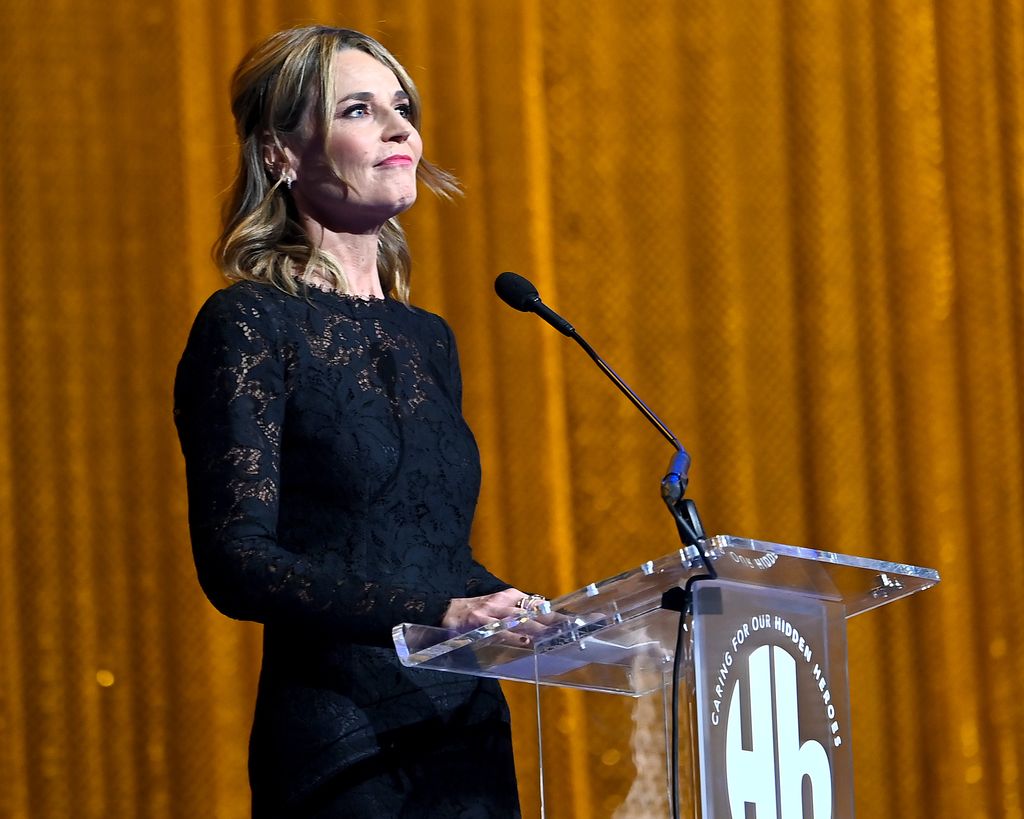 Savannah Guthrie accepts her award at the Elizabeth Dole Foundation's 10th Anniversary Heroes and History Makers Celebration at The Anthem on October 19, 2022 in Washington, DC