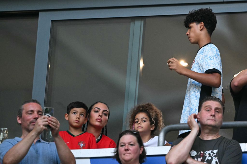 Cristiano Ronaldo's partner, Spanish model Georgina Rodriguez and their children attend the football