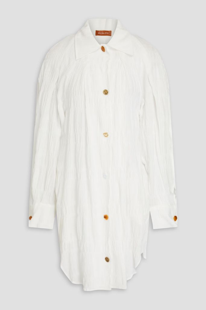 Crinkled Cotton-Blend Jacquard Mini Shirt Dress
