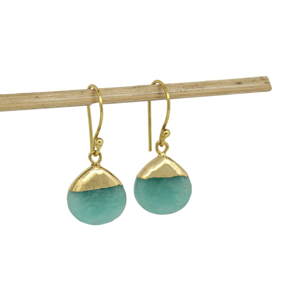 Gempires Amazonite Pear Cabochon Dangle Earrings 