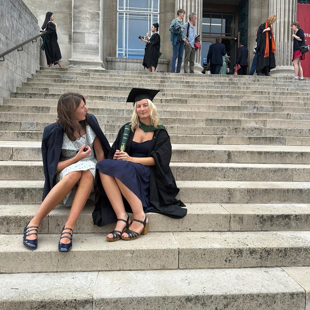 Jools Oliver at daughter's graduation in floral dress