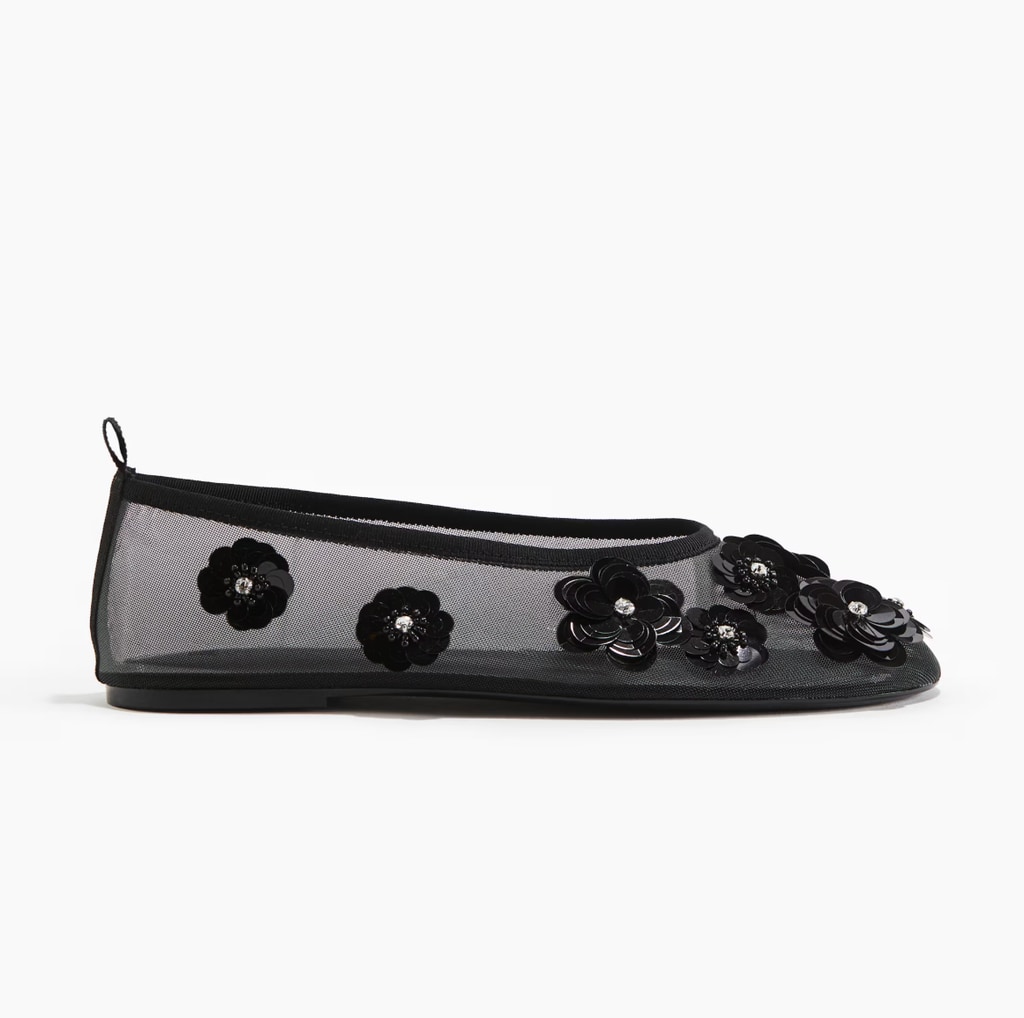 Appliquéd mesh ballet flats by h&m