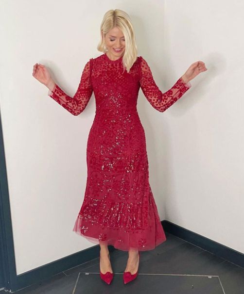 holly willoughby red dress needle and thread dress