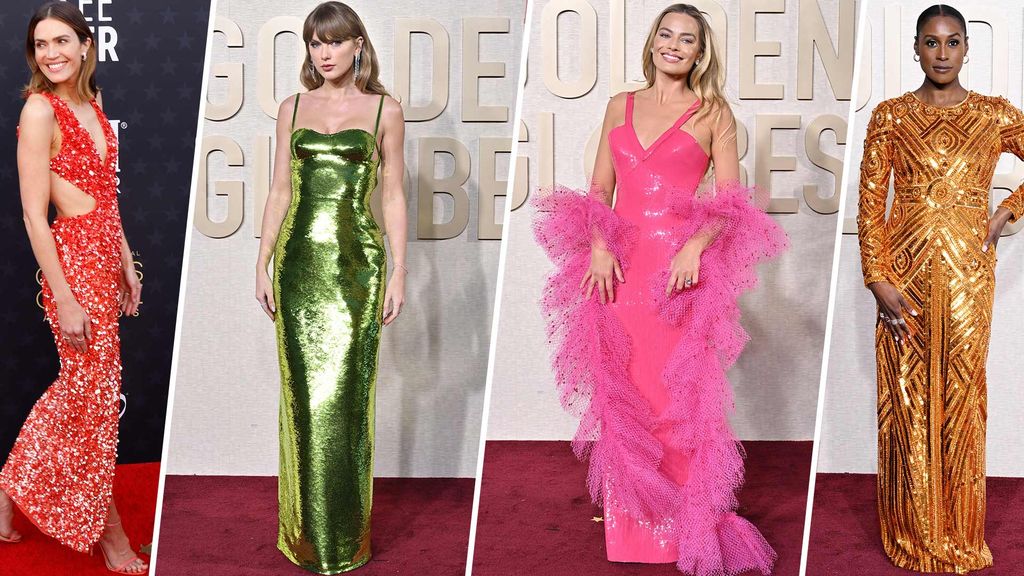 Award season has been awash with sequins! From left to right: Mandy Moore, Taylor Swift, Margot Robbie and Issa Rae