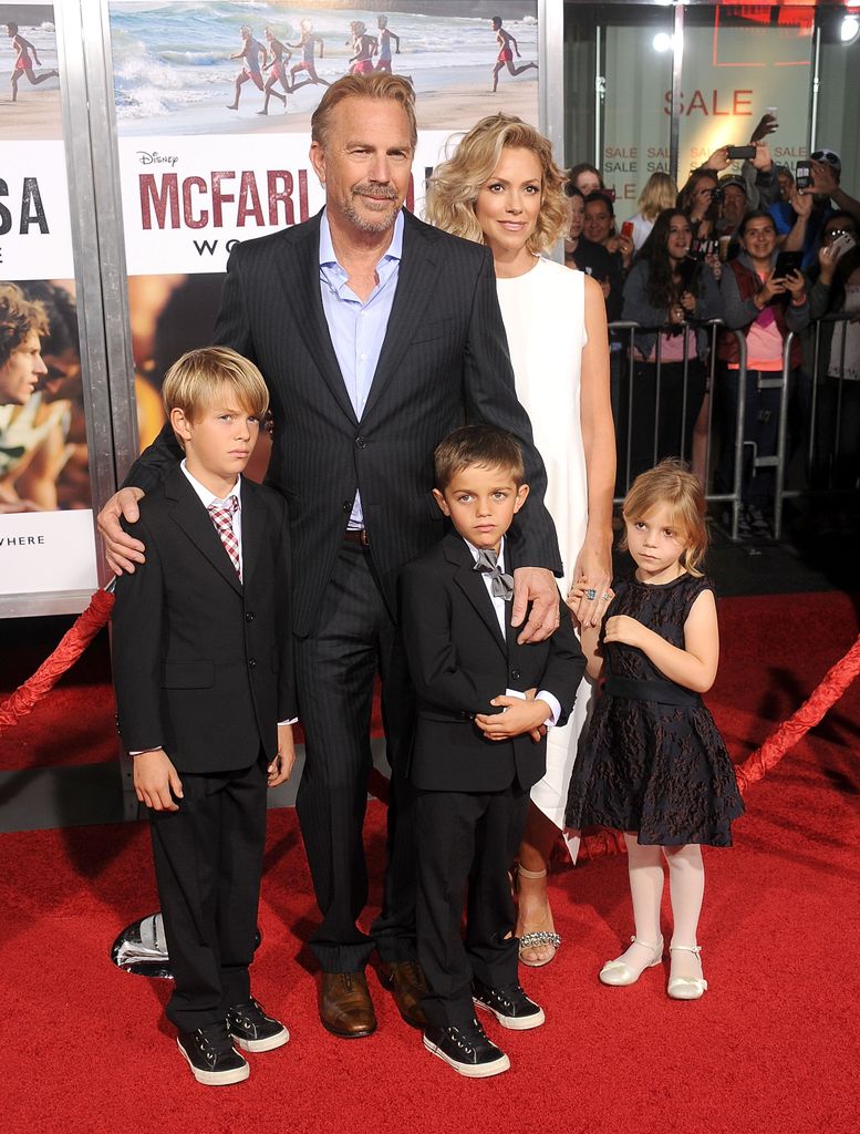 Kevin Costner, Christine Baumgartner and their children Grace Avery Costner, Hayes Logan Costner and Cayden Wyatt Costner 
