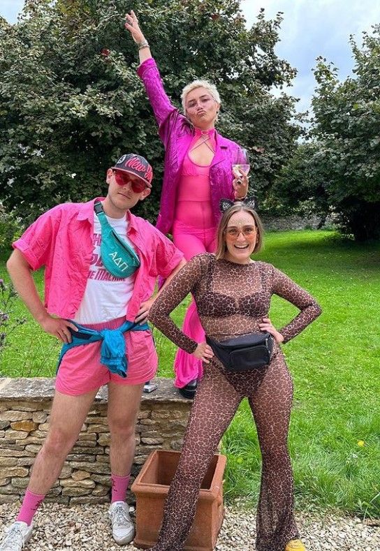Florence Pugh in a sheer pink catsuit