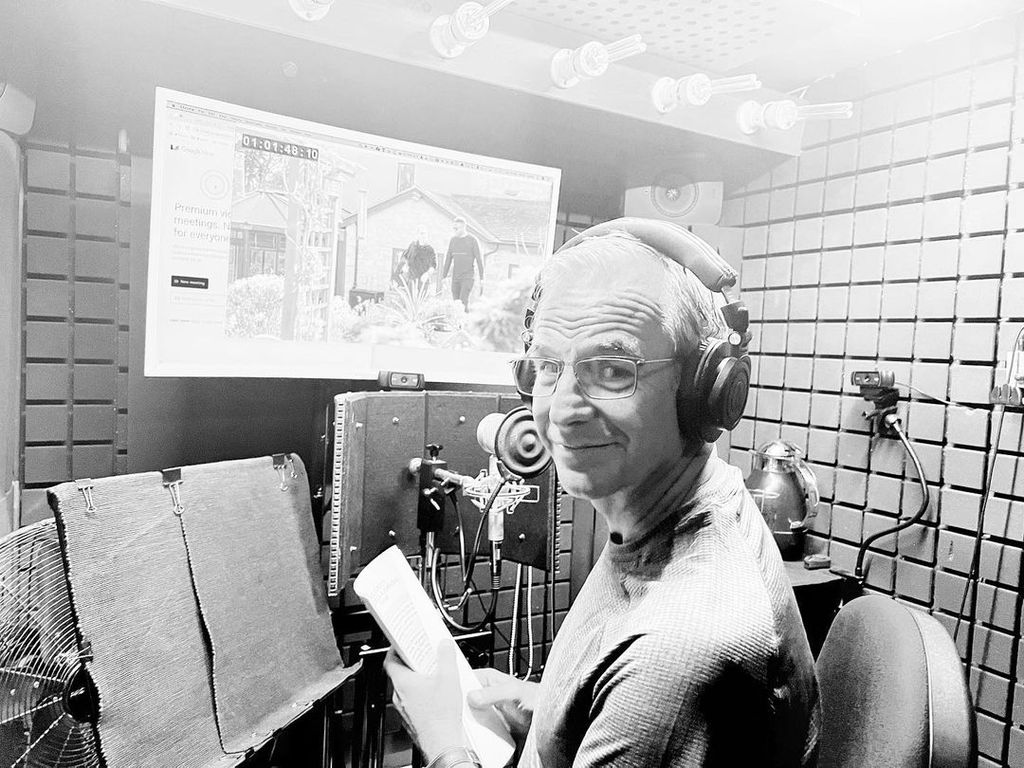 Robson Green in a recording booth 