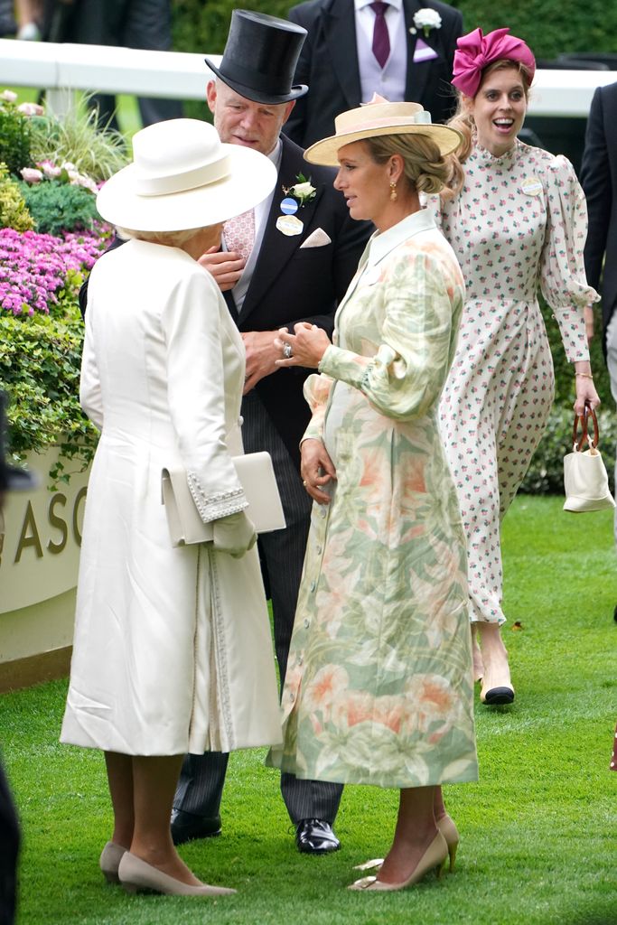 Mike and Zara Tindall chat to Queen Camilla at Royal Ascot