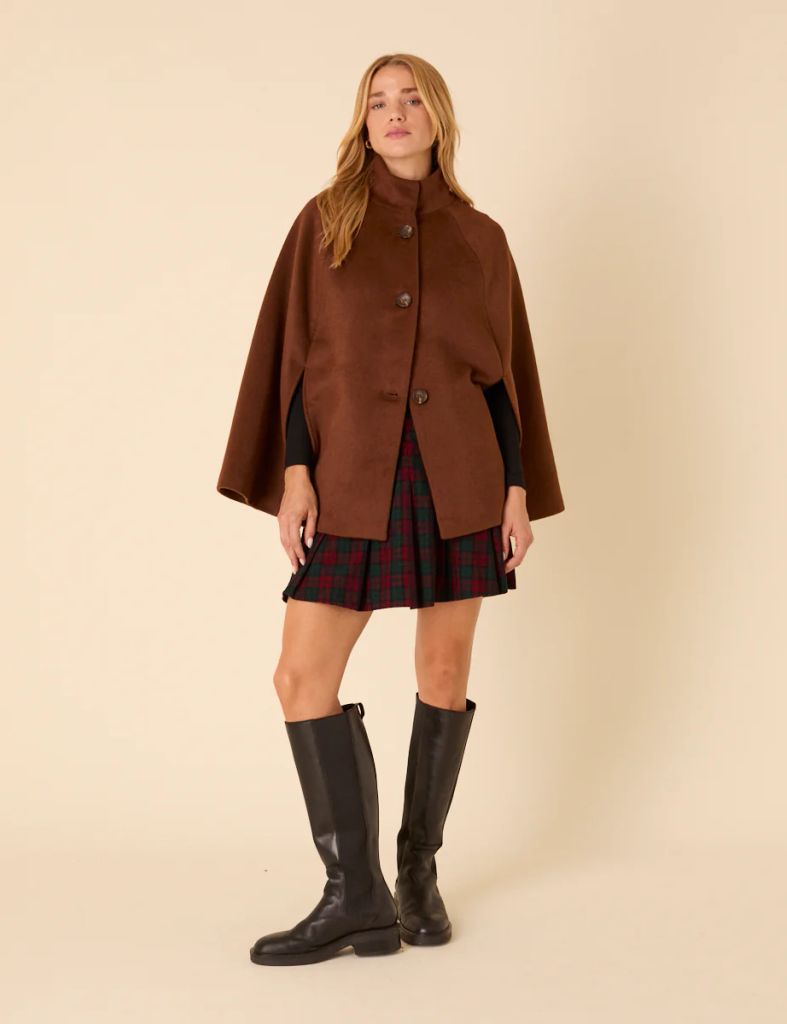 Brown Funnel Neck Cape Jacket
