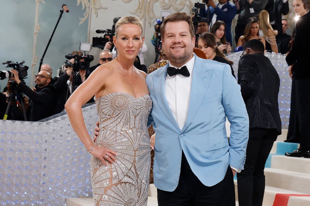 Julia Carey and James Corden attend the 2023 Costume Institute Benefit celebrating "Karl Lagerfeld: A Line of Beauty" at Metropolitan Museum of Art on May 01, 2023 in New York City
