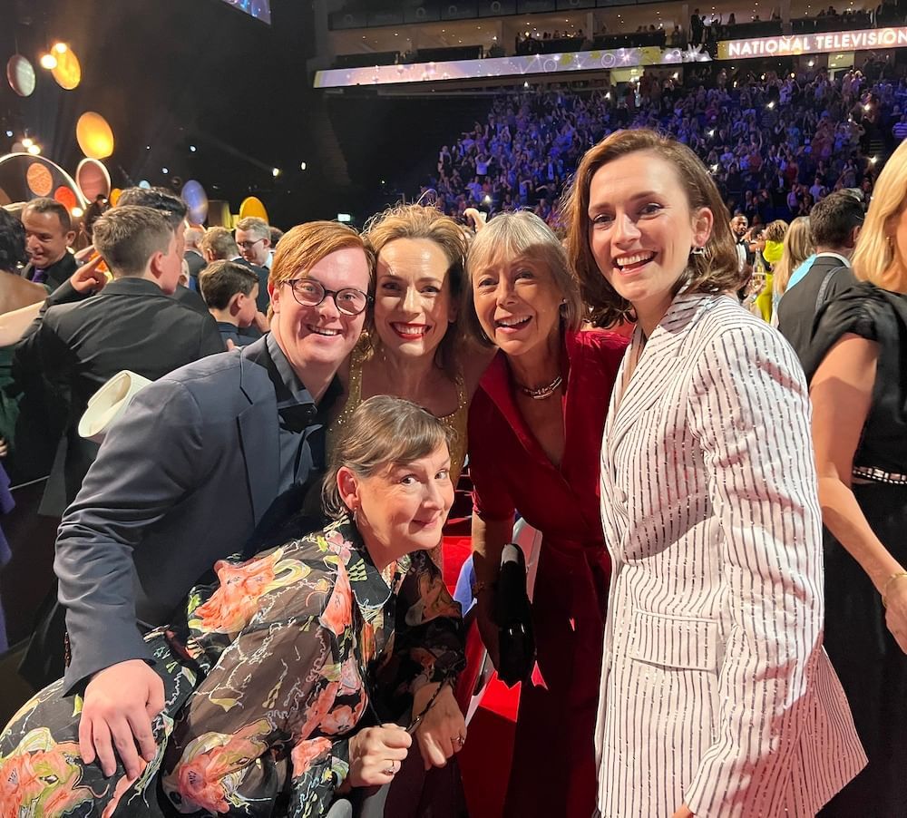 Heidi Thomas, Daniel Laurie, Laura Main and Jenny Agutter pose with former cast member Charlotte Ritchie 
