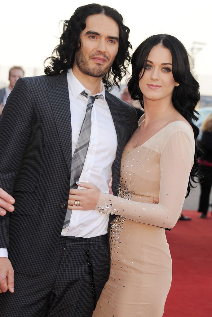 Katy Perry in a cream dress with her ex-husband Russell Brand