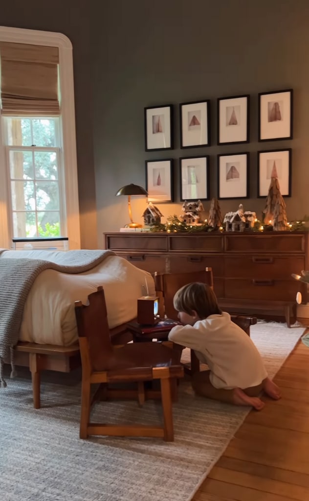 Still of video shared by Joanna Gaines on Instagram November 2023 where her son Crew is marveling at the Christmas decorations in his bedroom.