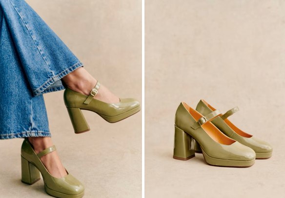 Green patent leather platform shoes