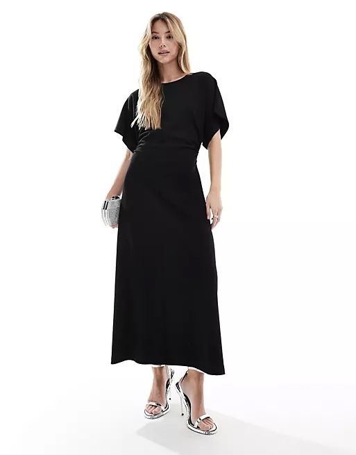 & Other Stories jersey midaxi dress with extended shoulder in black