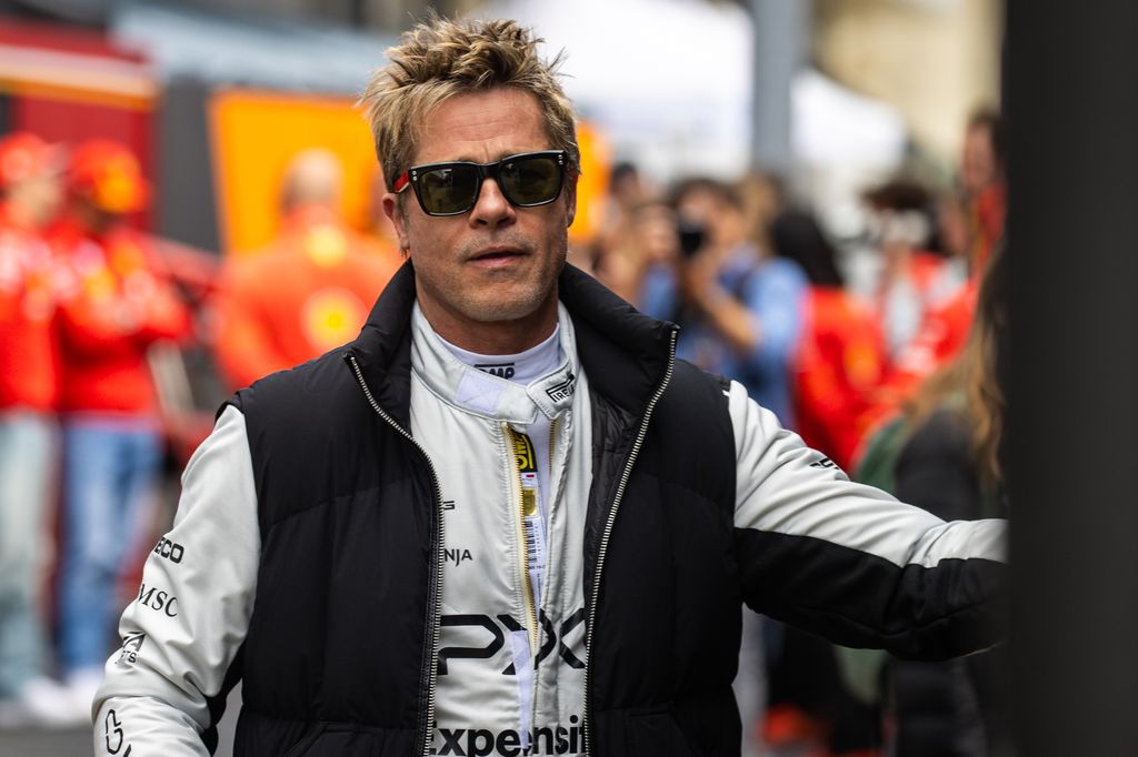 Brad Pitt looks on in the paddock during previews ahead of the F1 Grand Prix of Great Britain at Silverstone Circuit on July 4, 2024 in Northampton, England. (Photo by Jayce Illman/Getty Images)