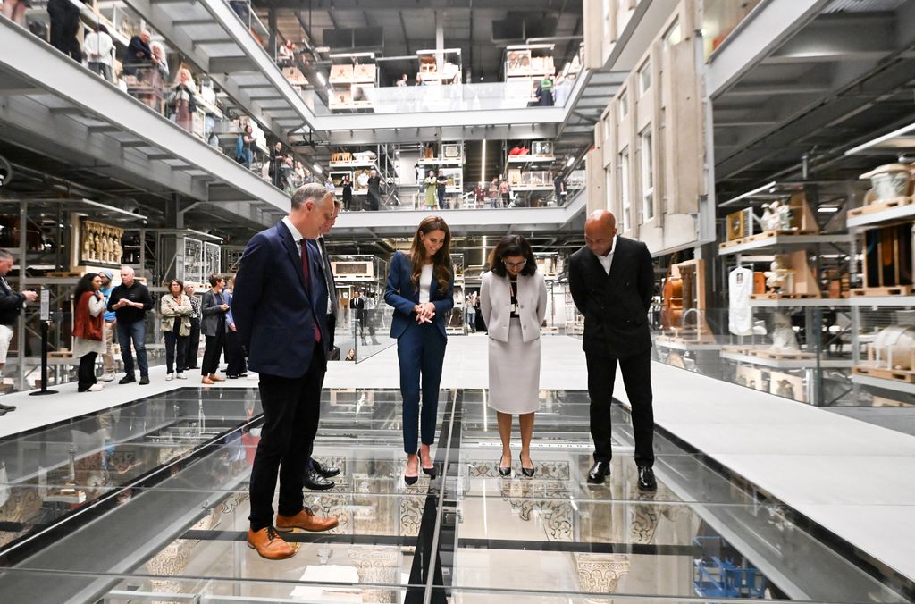 Kate Middleton Standing on a glass floor at V&A East Storehouse