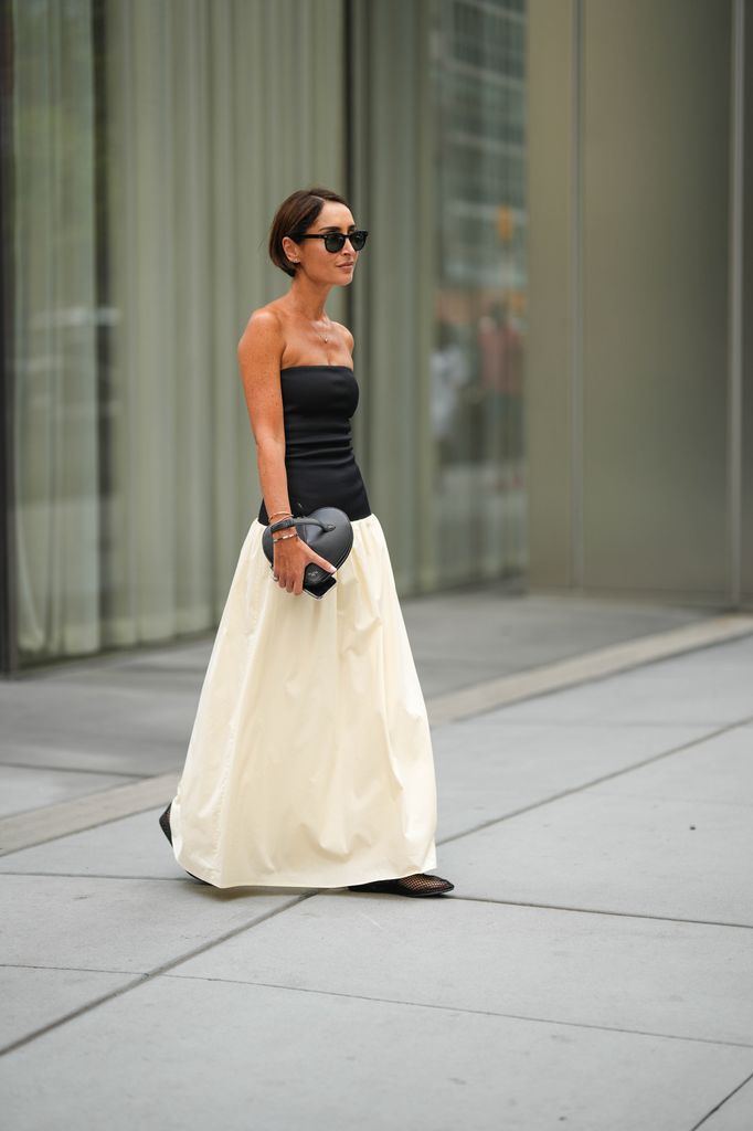 woman in low waist monochrome dress
