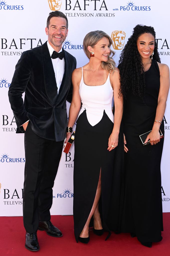 Gethin Jones, Helen Skelton and Michelle Ackerley at the 2025 BAFTA Television Awards
