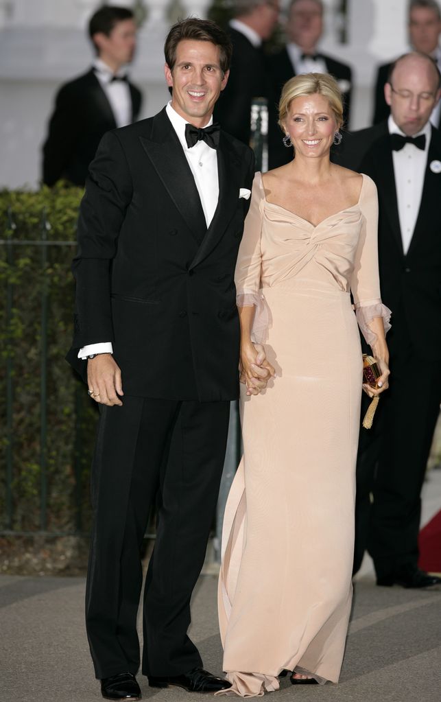 Crown Princess Marie-Chantal in a neutral gown with husband