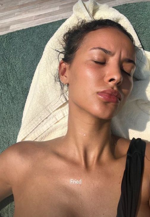 Maya Jama sunbathing in black bikini