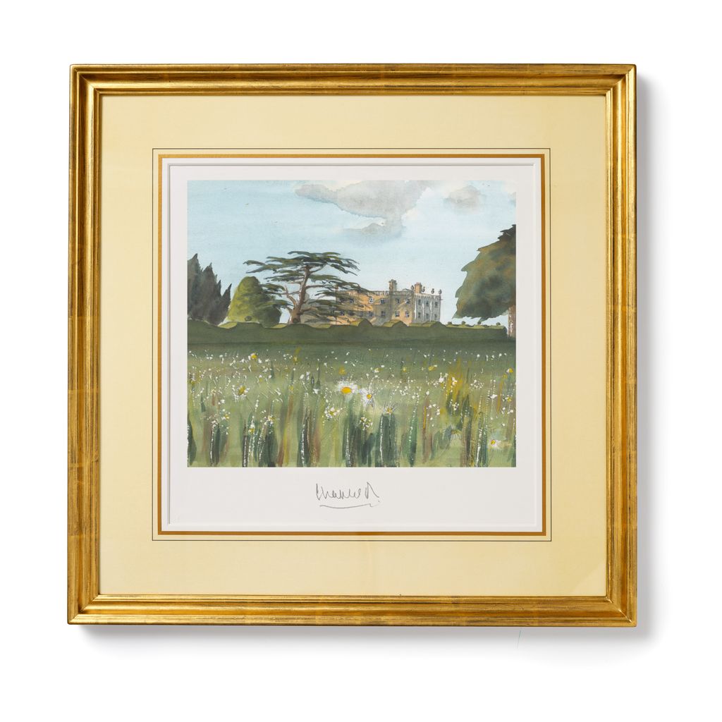 ‘Highgrove House – A View from the Wildflower Meadow’ is reproduced from an original watercolour painted in 1995 by His Majesty King Charles III. 