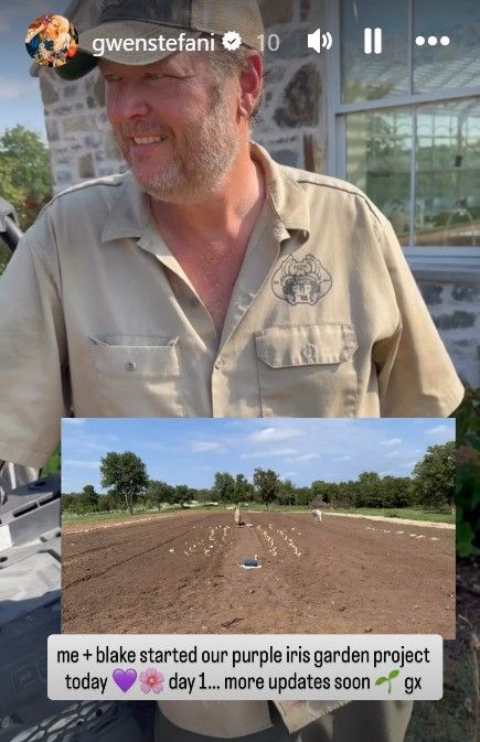 photo of blake shelton in garden at oklahoma ranch