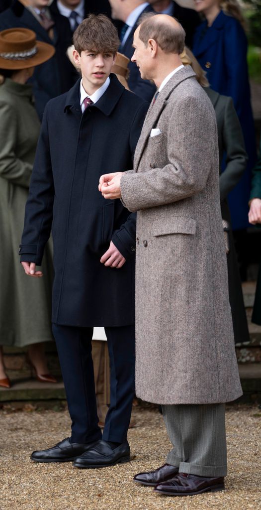  James, Earl of Wessex and Prince Edward, Duke of Edinburgh attend the Christmas Day service at St Mary Magdalene Church on December 25, 2023 in Sandringham, Norfolk.