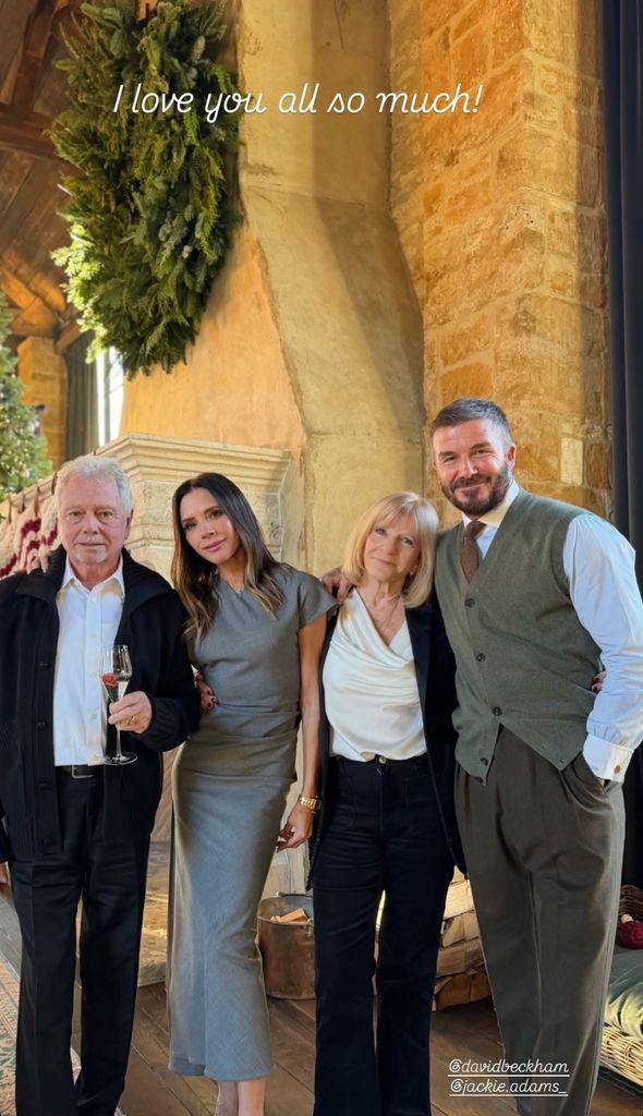 Victoria shared a photo with her husband David and parents, Jackie and 
