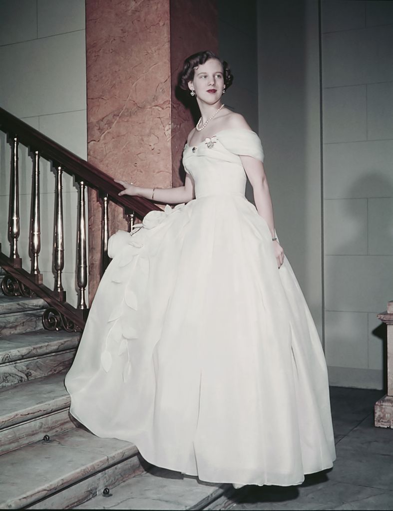Princess Margrethe of Denmark poses on her 18th birthday on April 16, 1959