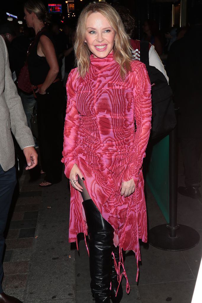 kylie minogue london fashion week pink dress 