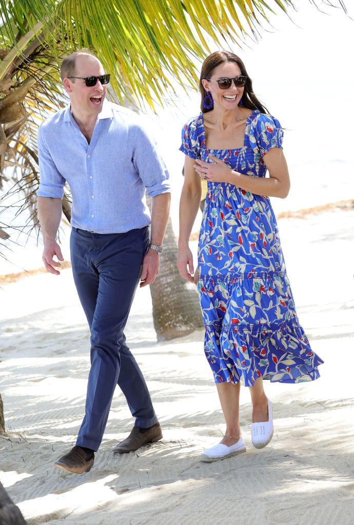 Kate Middleton and Prince William, Duke of Cambridge on the Beach after a Garifuna Festival on the second day of a Platinum Jubilee Royal Tour of the Caribbean on March 20, 2022 in Hopkins, Belize. 