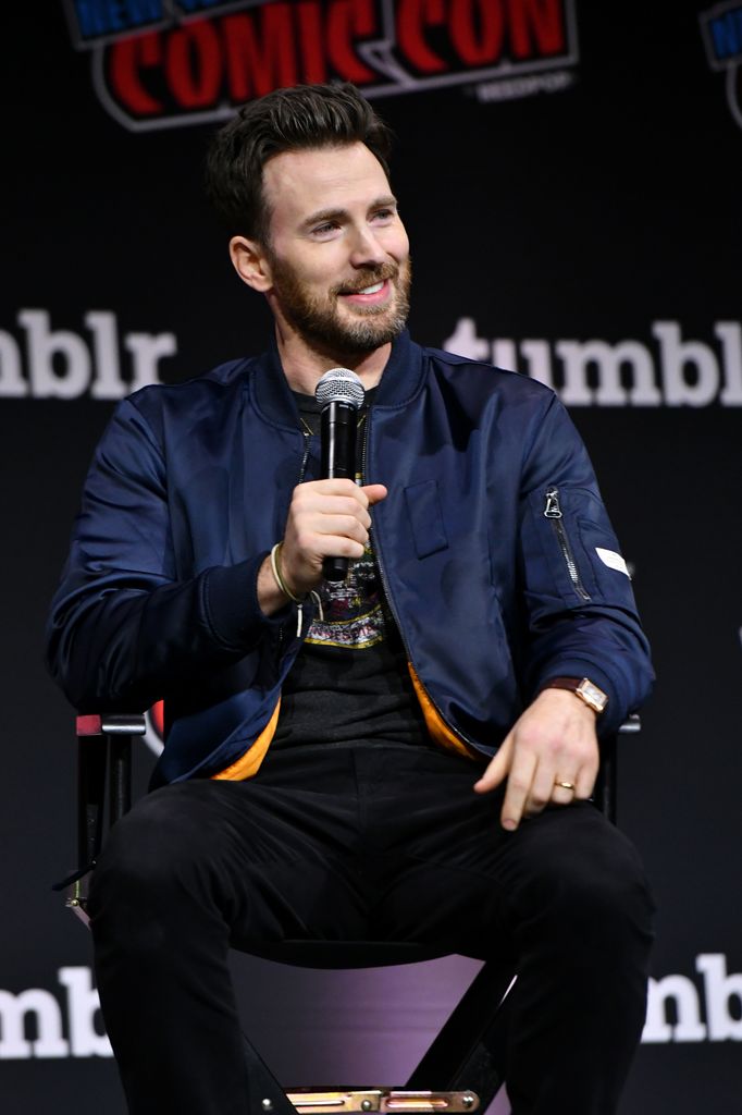 Chris Evans speaks at a Spotlight panel during New York Comic Con 2023 - Day 3