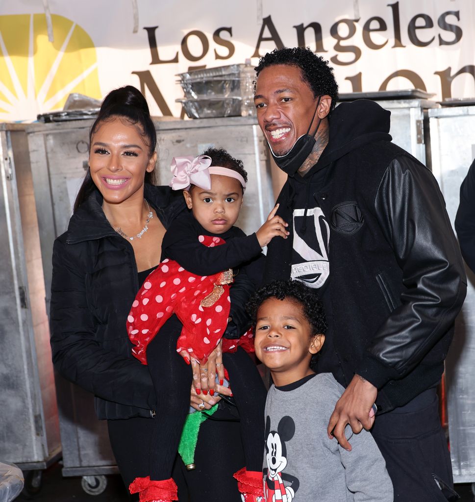 Brittany Bell, Nick Cannon and children Powerful Queen Cannon and Golden Cannon attend the Los Angeles Mission's Annual Christmas Celebration at the Los Angeles Mission on December 23, 2022