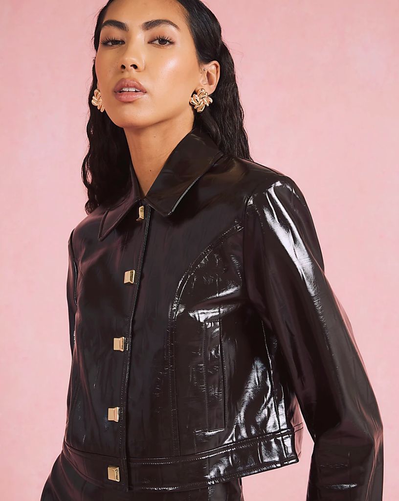 River Island Brown faux leather croc Harrington Jacket