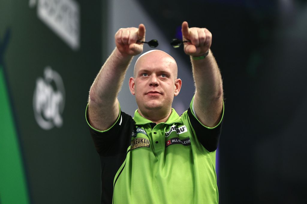 Michael van Gerwen celebrates victory in his Semi-Final match against Chris Dobey