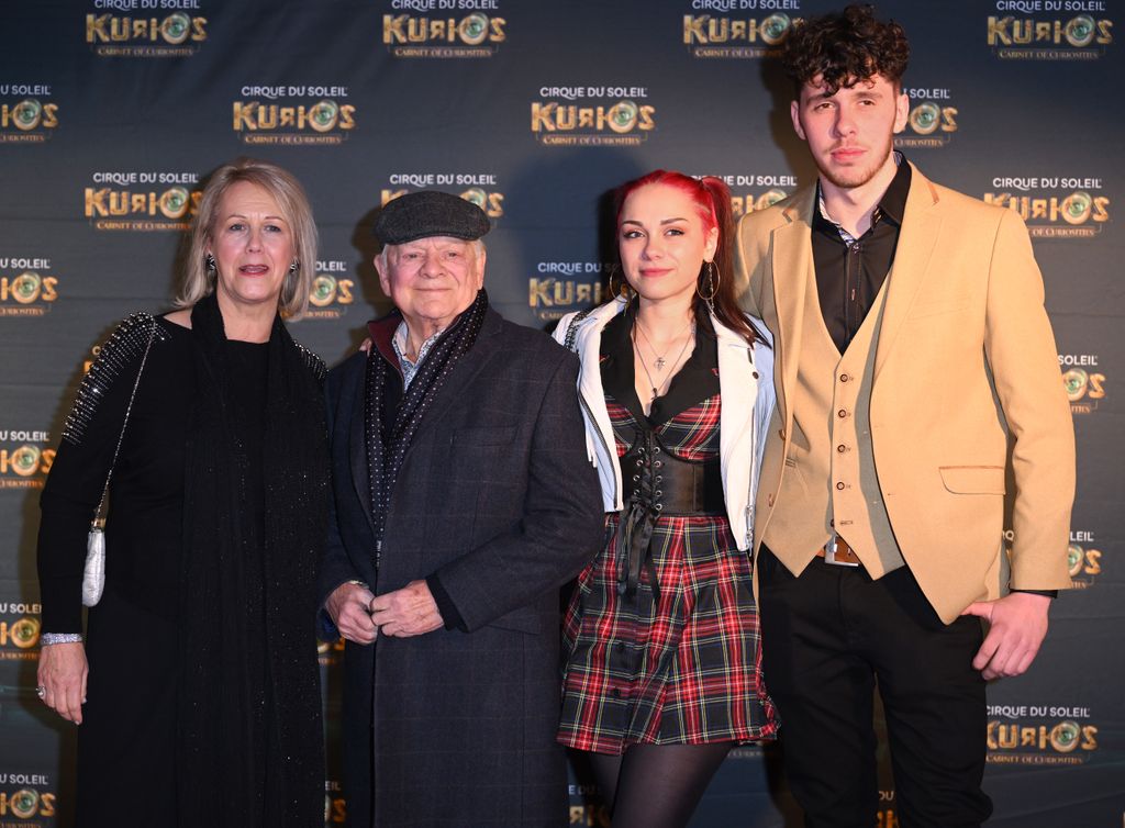 Gill Hinchcliffe, David Jason, Sophie Mae Jason and guest attend the European Premiere of Cirque du Soleil's "Kurios: Cabinet Of Curiosities" at Royal Albert Hall on January 18, 2023 in London, England