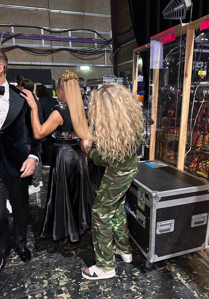 Lisa davey doing sarah hadland's hair backstage at strictly 