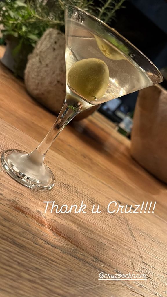 Victoria shared a photograph of a martini that her youngest son, Cruz, had made for her