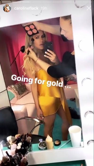 caroline flack gold dress