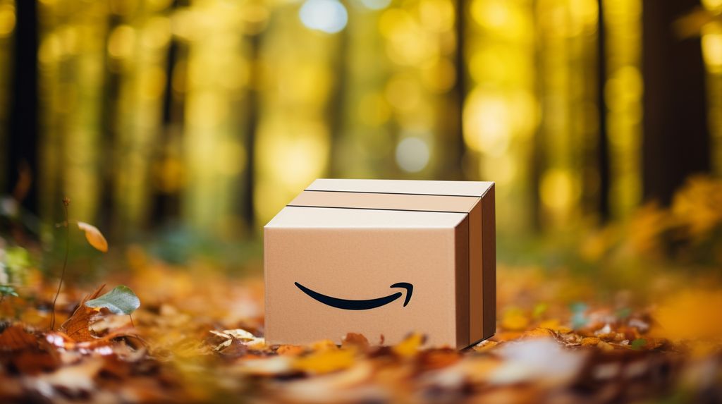 Best Amazon September deals: image of an Amazon box in a forest with leaves on the ground