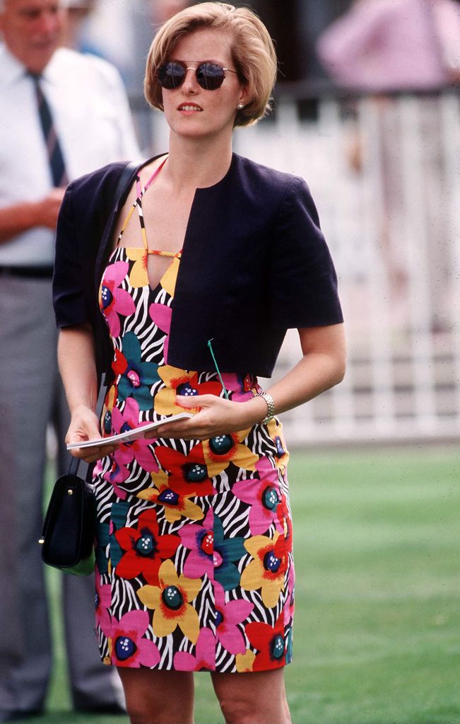 Duchess Sophie wearing a mini dress when she was known as Sophie Rhys-jones At Ascot Charity Race Day In Aid Of Duke Of Edinburgh Award Scheme in 1995