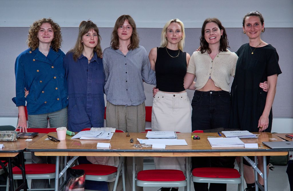 The cast of Outrageous: Orla Hill, Zoe Brough, Shannon Watson, Joanna Vanderham, Isobel Jesper Jones and Bessie Carter at the readthrough