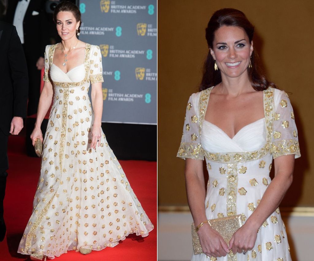 Princess Kate wears a white and gold dress