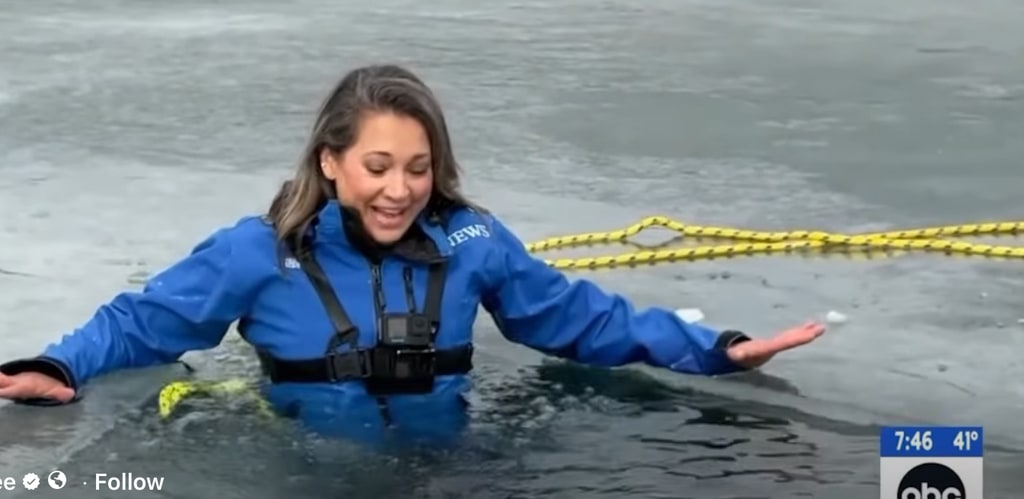Pourquoi la courageuse Ginger Zee a sauté dans l'eau glacée en direct sur GMA 1 Ginger Zee bravant l'eau glacée