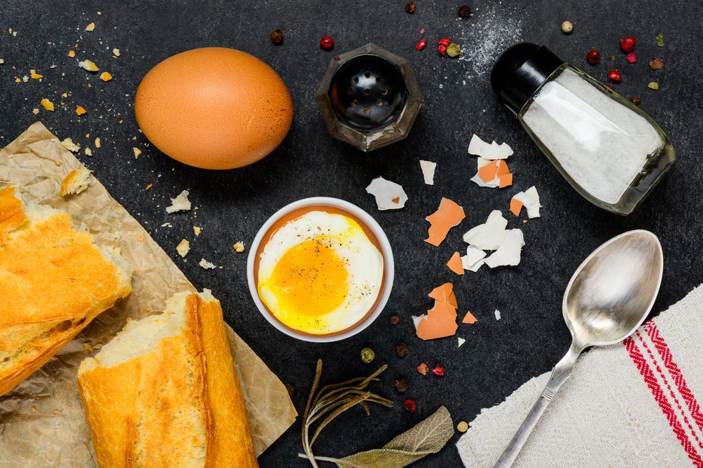 Healthy Breakfast with Boiled eggs and French Bread