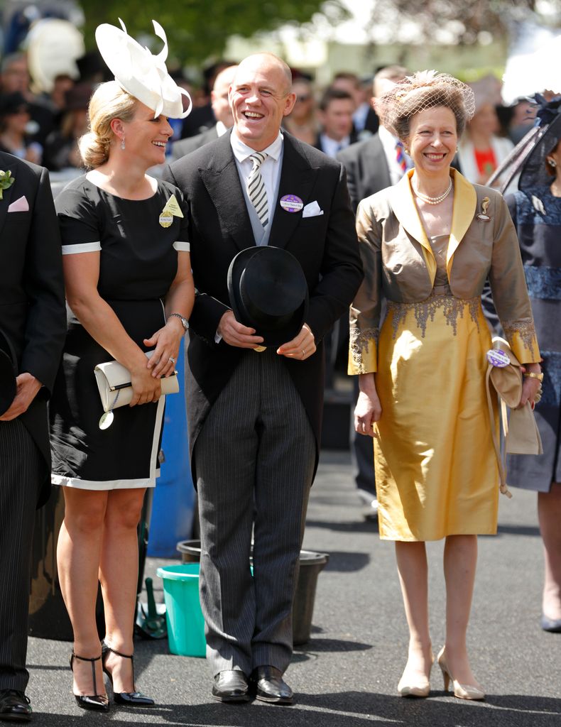 Mike and Zara Tindall and Princess Anne laughing at Royal Ascot 2014